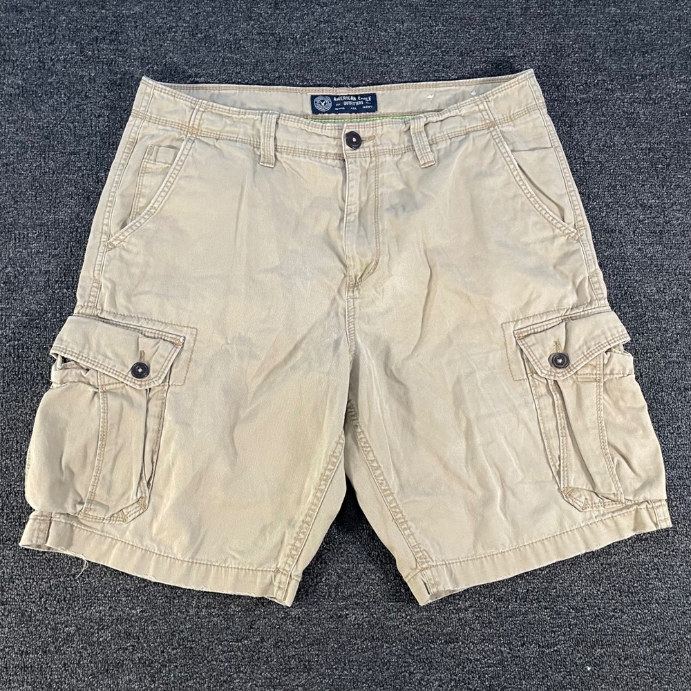 American Eagle Cargo Shorts Mens 36 Khaki Good Classic Cotton Multi Pocket